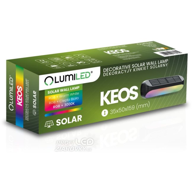 Solárna záhradná lampa LED nástenná lampa 3000K + RGB KEOS LUMILED