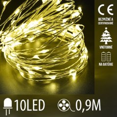 Svetelná mikro reťaz vnútorná na batérie 0,9 m, 10 LED, teplá biela