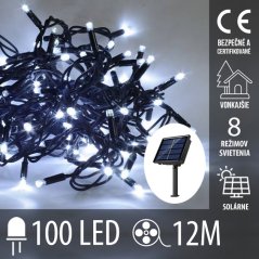 Vianočná led svetelná reťaz solárna + programator - 100led - 12m studená biela