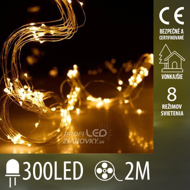 Svetelná mikro reťaz anjelské vlasy vonkajšia 2 m, 300 LED, teplá biela, 8 programov
