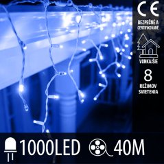 Vianočná led svetelná záclona vonkajšia - programy - 1000led - 40m - modrá