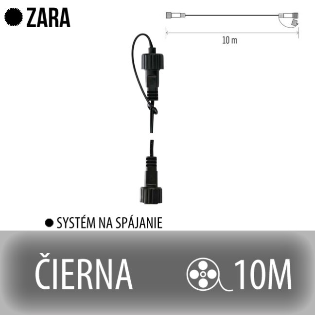 Zara predlžovací kábel pre spojovateľné reťaze - 10m - čierny
