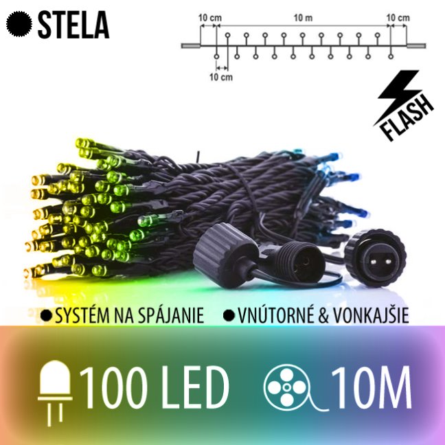 Stela spojovateľná led svetelná reťaz cluster vonkajšia flash - 100led - 10m multicolour