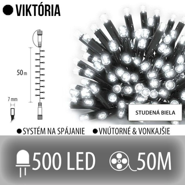 Viktória led svetelná reťaz vonkajšia - 500led - 50m studená biela