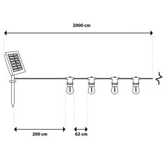 Solárna záhradná girlanda 30x LED ozdobné žiarovky 20m 2700K teplá s diaľkovým ovládačom SOLENA LUMILED