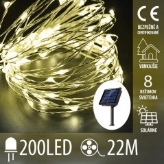 Vianočná led svetelná mikro reťaz solárna + programator - 200led - 22m teplá biela