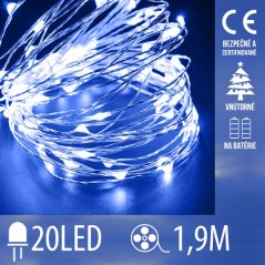 Svetelná mikro reťaz vnútorná na batérie 1,9 m, 20 LED, modrá
