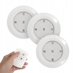 3x samolepiace LED svietidlo pod skrinku so senzorom pohybu, batéria 4000K 2xAAA biela + diaľkové ovládanie