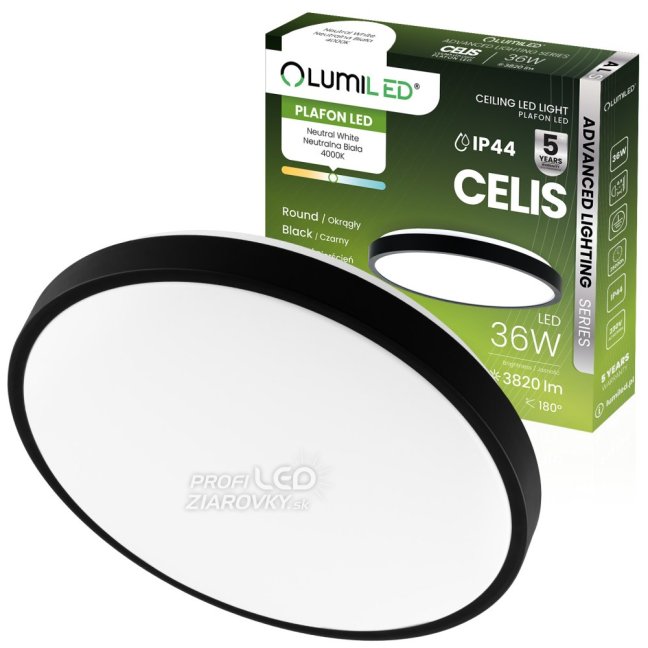 LED stropný plafón 36W 4000K CELIS Round IP44 Black Ring ALS LUMILED