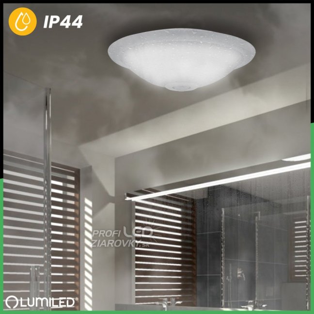 LED stropné svietidlo REGIS 2x E27 IP44 s pohybovým a súmrakovým senzorom biele okrúhle 30cm LUMILED