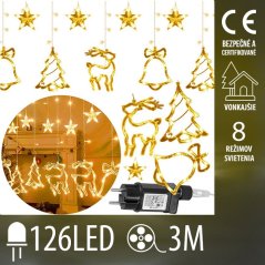 Vianočná led svetelná záclona vonkajšia - svietiace ozdoby - programátor - 126led - 3m teplá biela