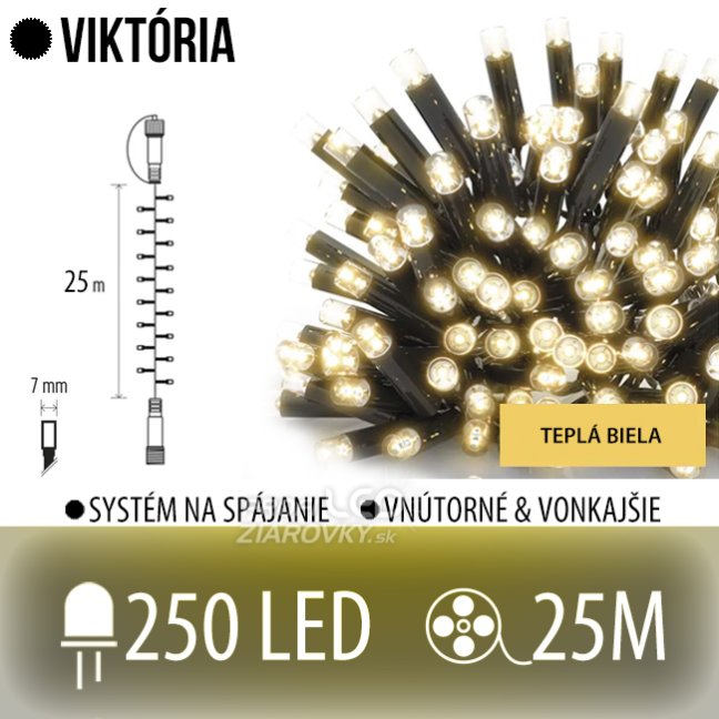 Svetelná reťaz vonkajšia 25 m, 250 LED, teplá biela – Viktória