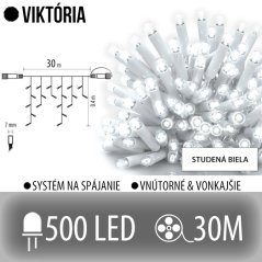 Viktória led svetelná záclona vonkajšia - 500led - 30m studená biela - biely kábel