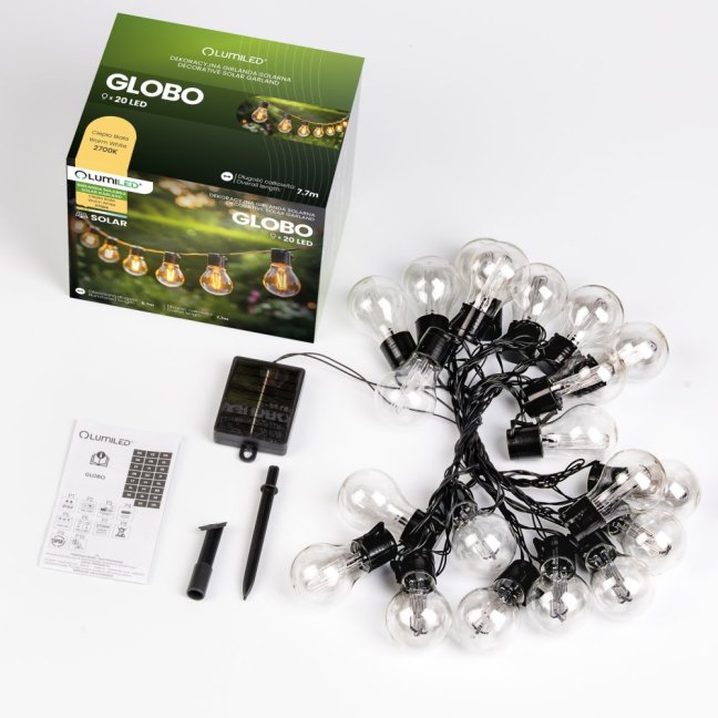 Solárna záhradná girlanda 20x LED dekoratívna žiarovka 7, 7m 2700K teplá LUMILED