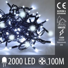 Led svetelná reťaz FLASH vonkajšia - 2000 Led - 100 m - studená biela / studená biela