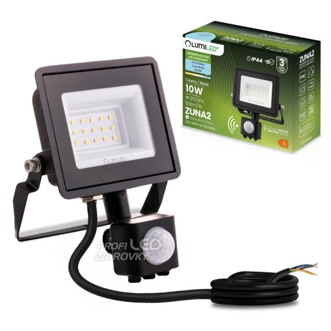LED reflektor ZUNA2 10W 900lm 6500K IP44 Black Senzor pohybu LUMILED