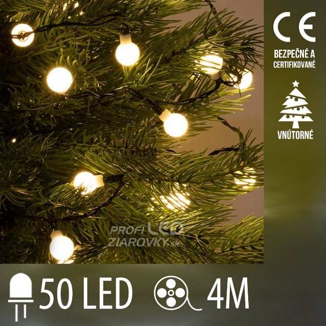 Vianočná led svetelná reťaz vnútorná - 50led - 4m teplá biela