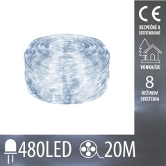 Vianočný had vonkajší - programátor - 480led - 20m - 6mm - Studená biela