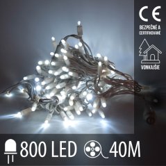 Svetelná reťaz vonkajšia 40 m, 800 LED, studená biela