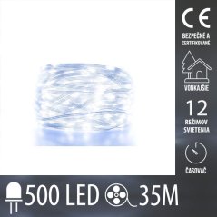 Svetelná reťaz DOT vonkajšia 35 m, 500 LED, studená biela, 4 programov