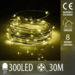 Vianočná led svetelná mikro reťaz vonkajšia + programator + diaľkové ovládanie - 300led - 30m teplá biela