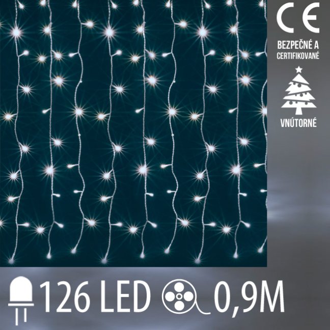 Vianočná led svetelná záclona vnútorná - záves - 126led - 0,9m studená biela