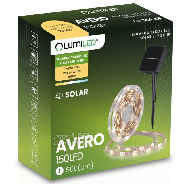 LED solárny pás 150x LED AVERO 3000K Warm IP44 5m LUMILED